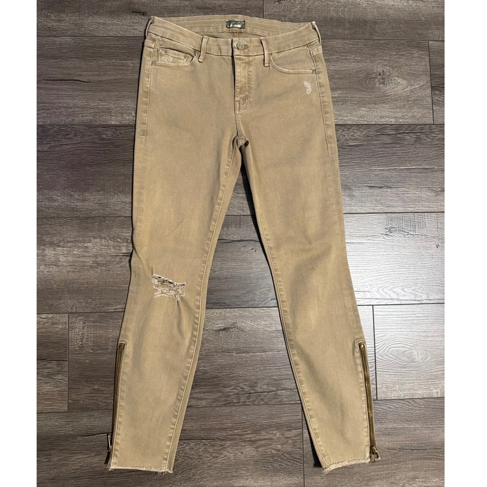 MOTHER The Looker‎ Zip Fray Skinny Jeans Tan Distressed Blow Out 27